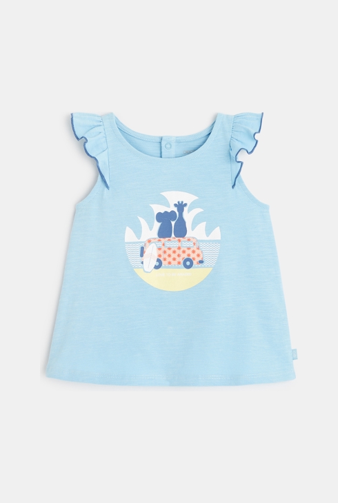 Tanktop mit Rüschenärmeln aus geflammter Baumwolle Blau Baby Mädchen 2