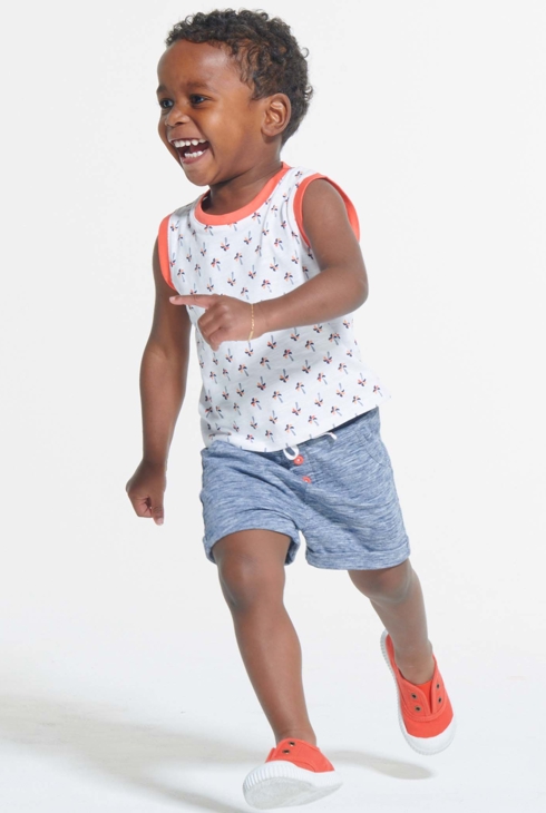 Débardeur palmiers et short coton flammé bleu bébé garçon 1