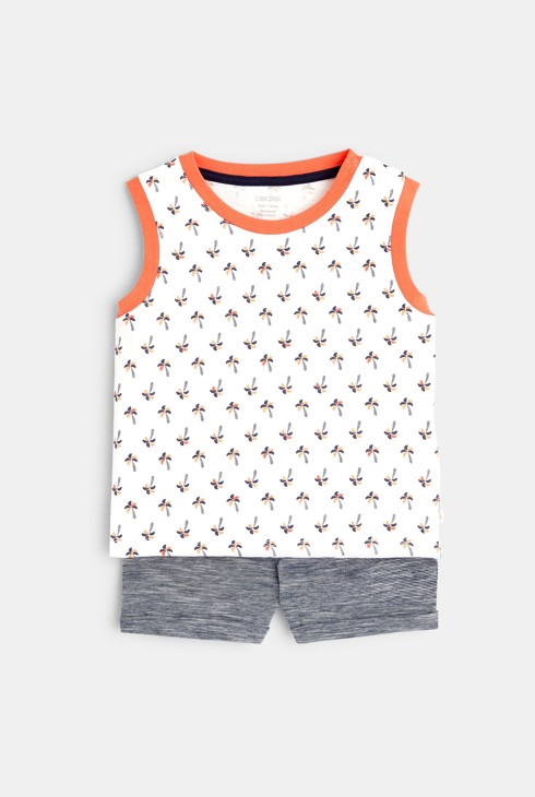 Débardeur palmiers et short coton flammé bleu bébé garçon 2