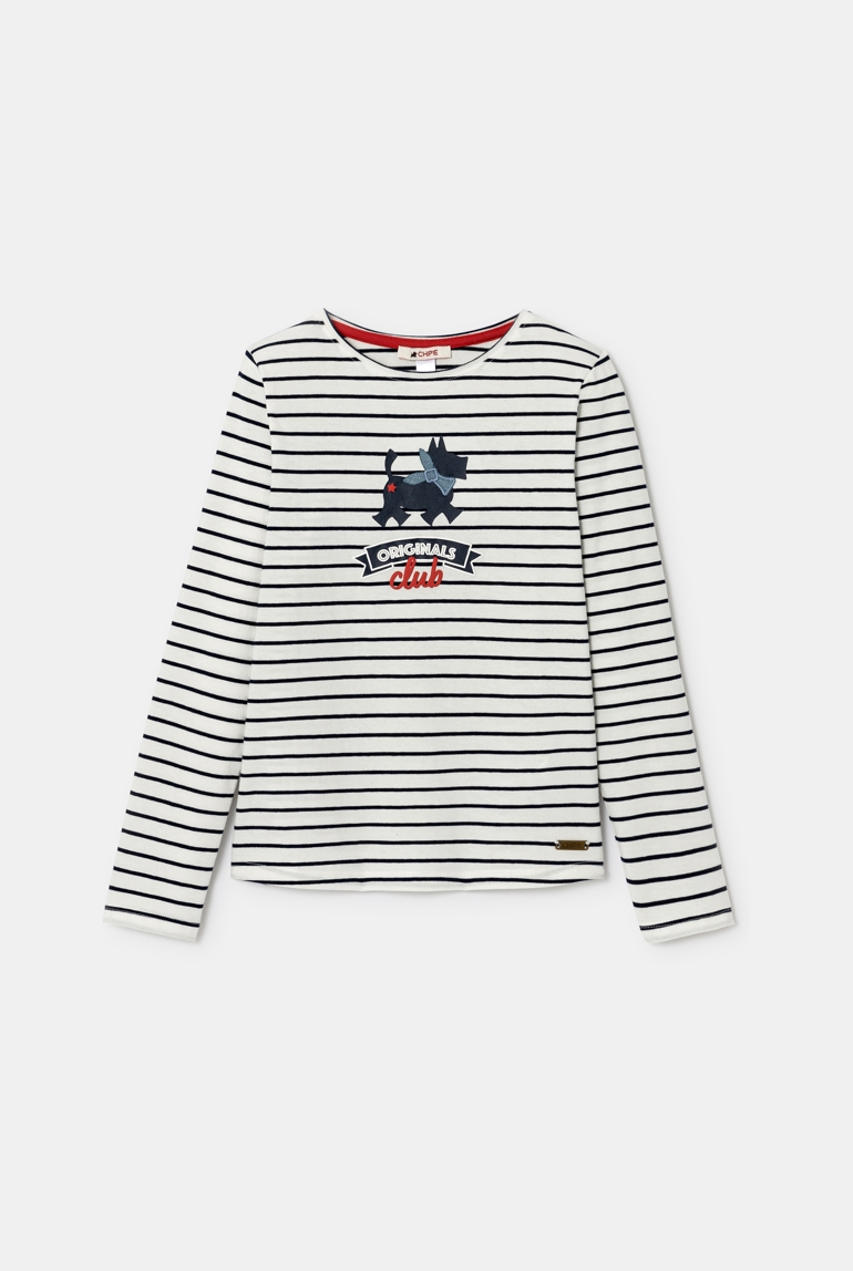 T-shirt marinière brodé blanc fille 1