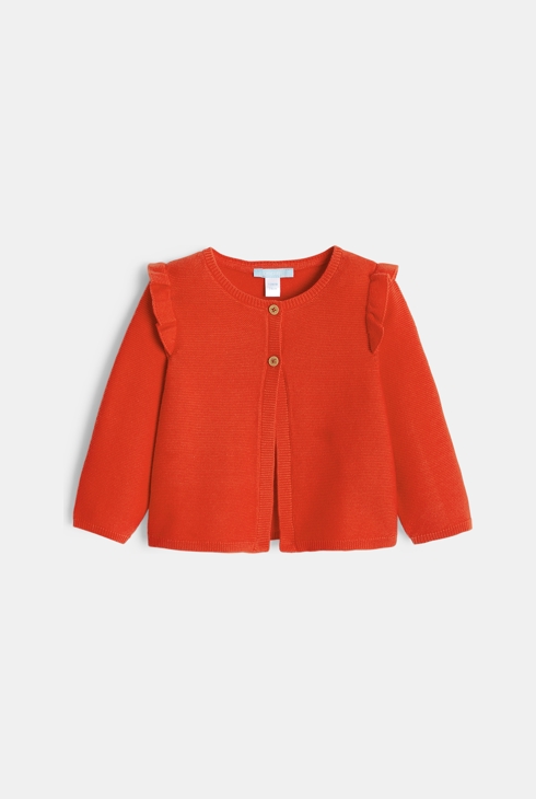 Gilet maille à volants 2 boutons orange bébé fille