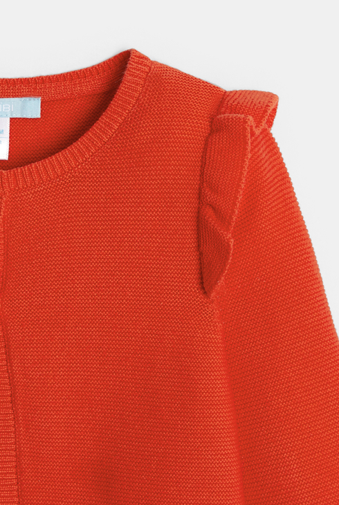 Gilet maille à volants 2 boutons orange bébé fille
