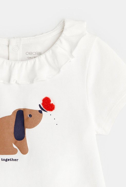 Majica z volančkastim ovratnikom in potiskom psa bela dojenček deklica 2