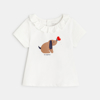 T-shirt col volanté chien blanc bébé fille