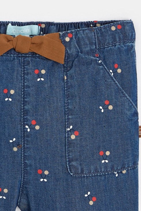 Jean cargo imprimé cerises bleu bébé fille 2
