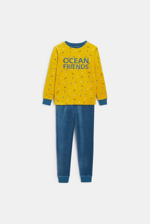 Zweiteiliger Pyjama aus Samt zum Thema Ozean Gelb Jungen 1