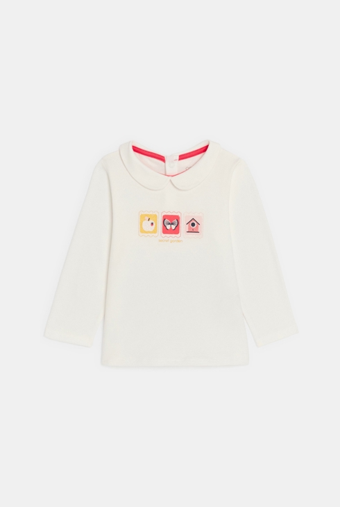 T-shirt col claudine blanc bébé fille 1