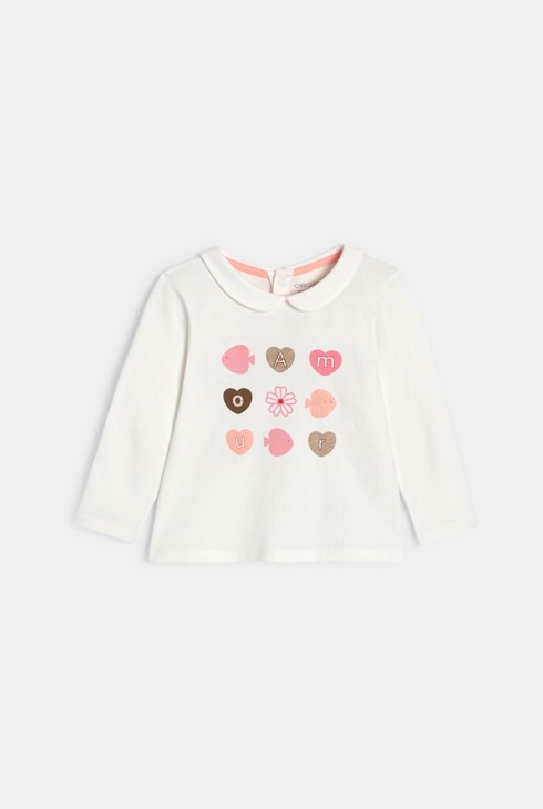 T-shirt col claudine blanc bébé fille 2