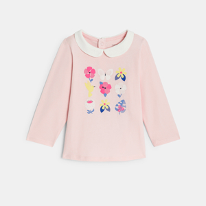 T-shirt col claudine rose bébé fille 1