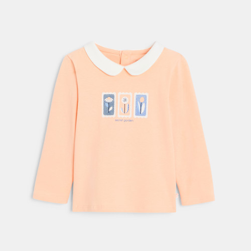 T-shirt Col Claudine Bébé Fille - Orange Corail - 12M - OBAIBI