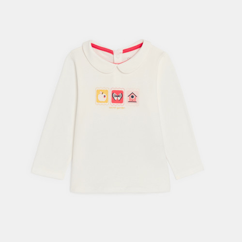 T-shirt Col Claudine Blanc Bébé Fille - Ecru Tres Clair - 3M - OBAIBI