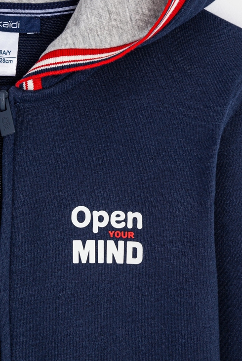 Sweatshirt mit Kapuze "open mind" Blau Jungen