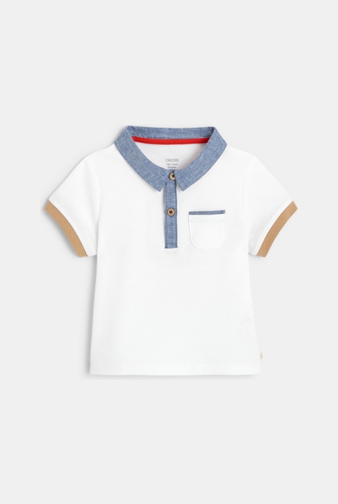 Polohemd mit Chambray-Kragen mit Bärenmotiv Weiß Baby Jungen 1