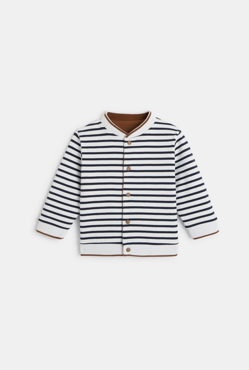 Gilet réversible maille fantaisie et rayée marron bébé garçon 2