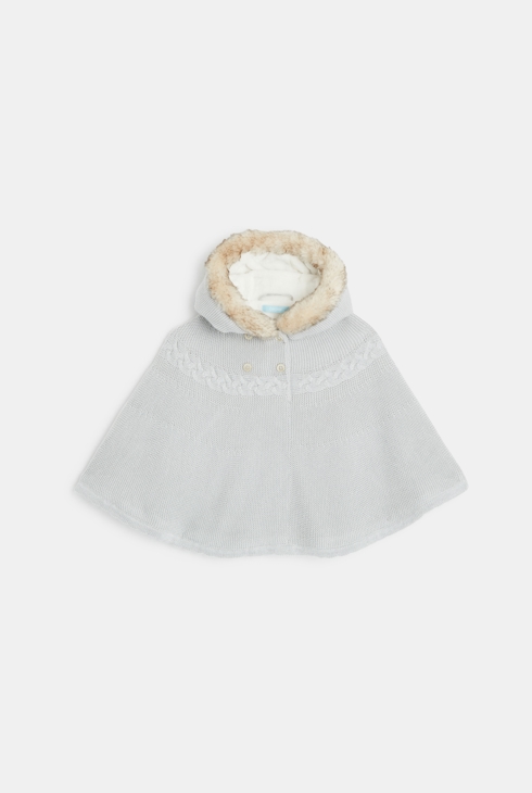 Manteau-pull maille doublée à capuche gris bébé fille