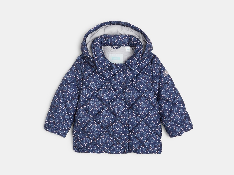 Doudoune légère matelassée fleurie bleue bébé fille 1
