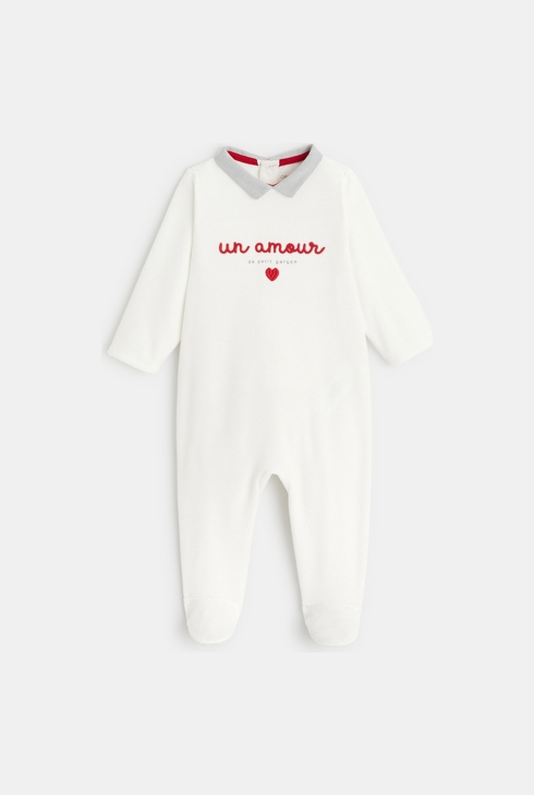 Strampler aus geripptem Velours mit Aufschrift Weiß Baby Jungen 1