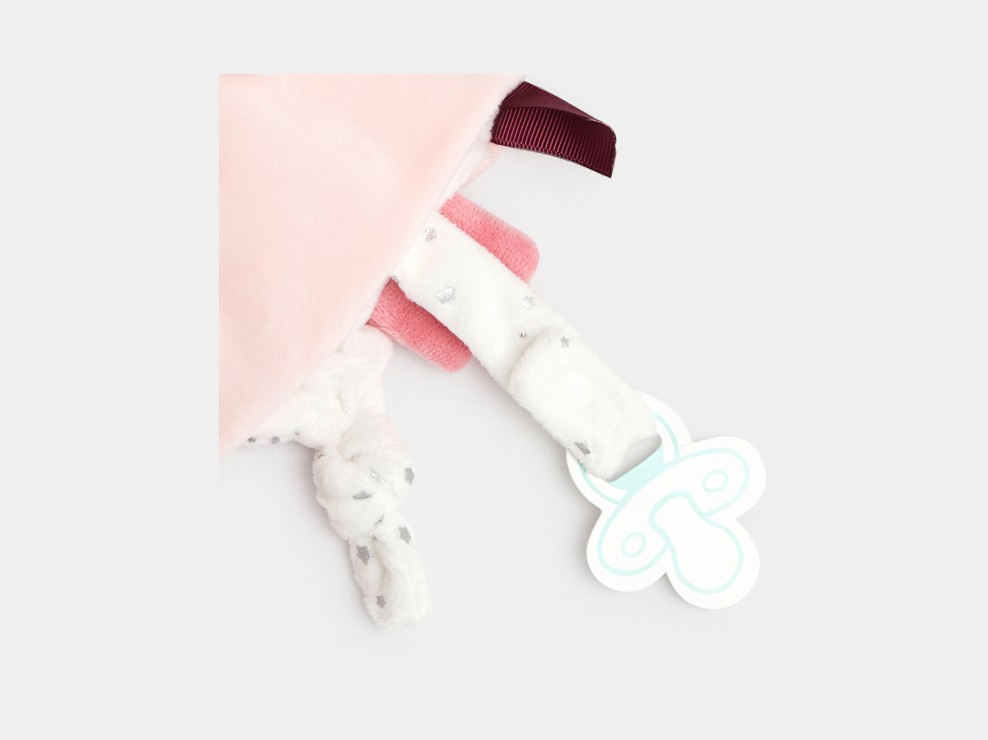 Doudou plat velours lapin rose naissance 2