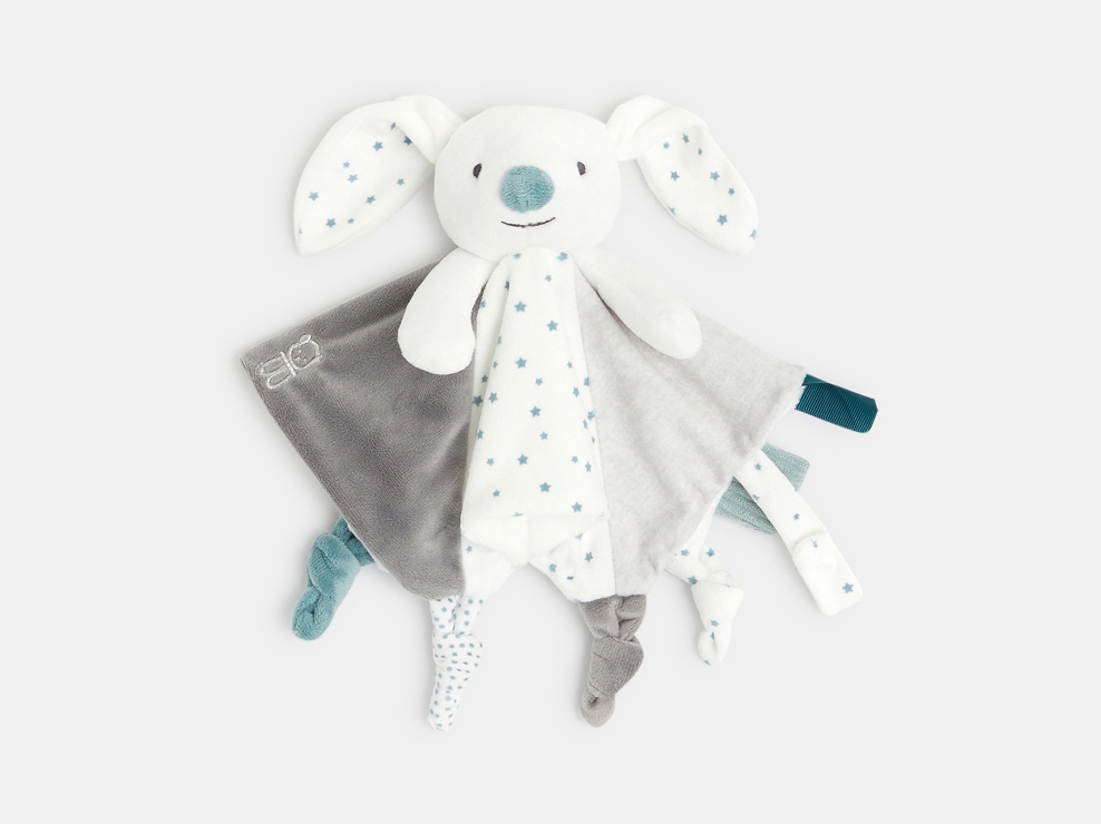 Doudou plat velours lapin gris naissance 1