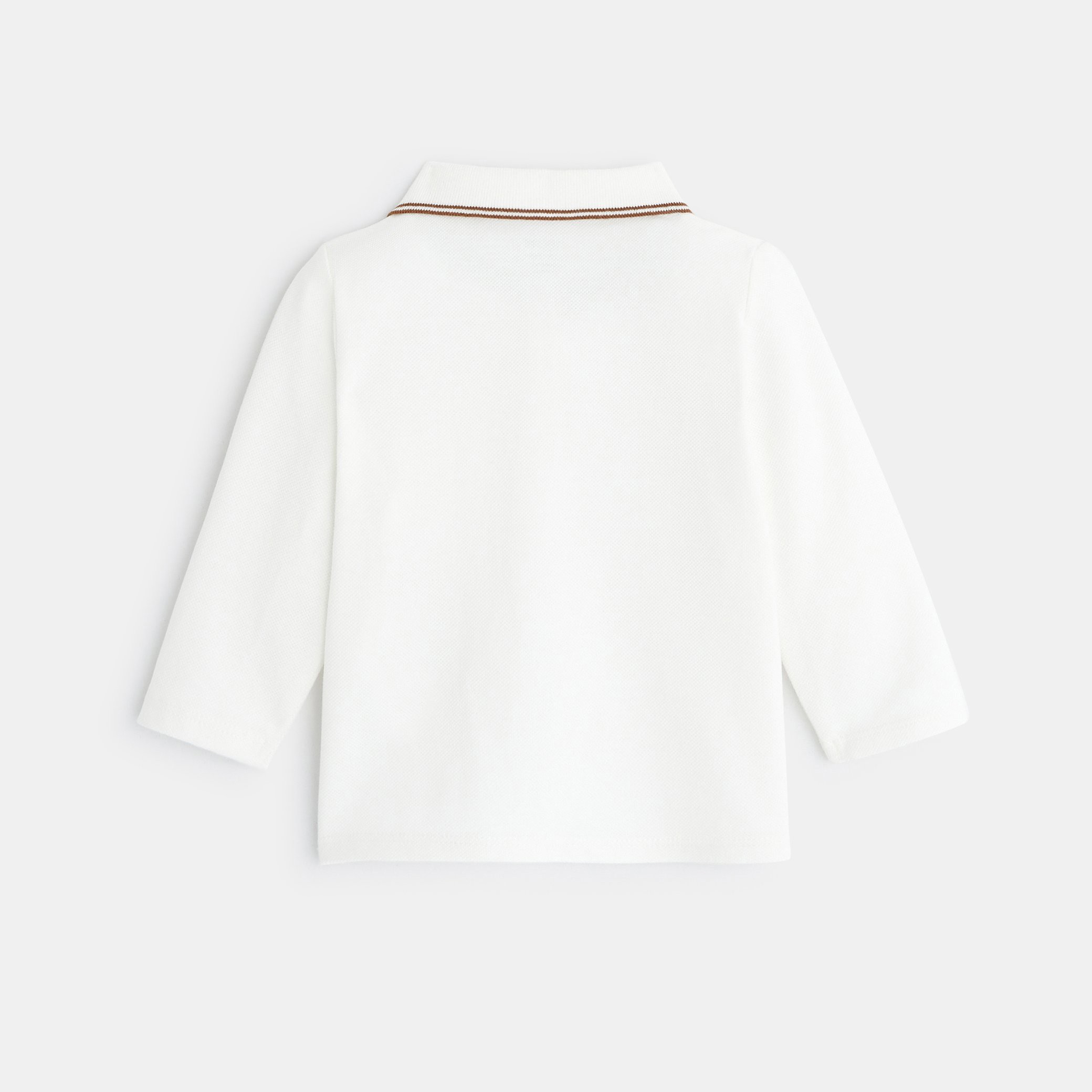 Polo piqué uni manches longues blanc bébé garçon - Blanc écru