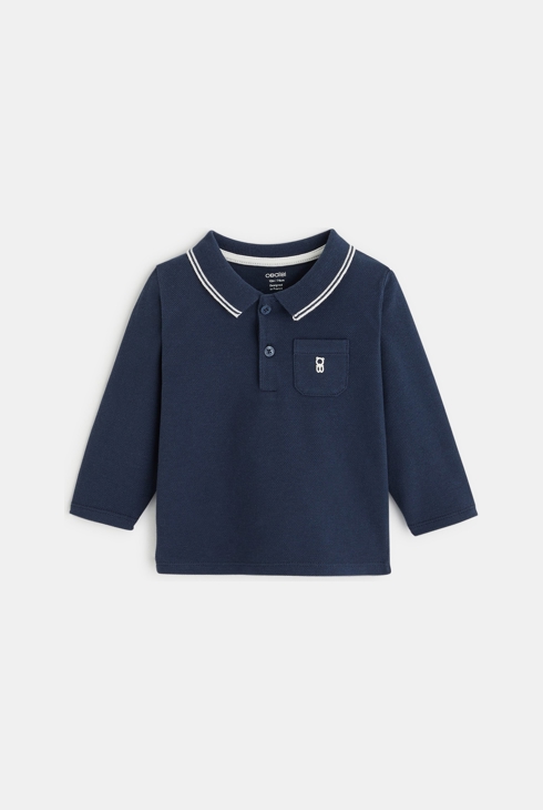 Polo piqué uni manches longues bleu bébé garçon 2