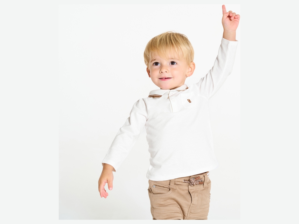 Polo piqué uni manches longues blanc bébé garçon 1