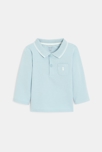 Polo piqué uni manches longues bleu ciel bébé garçon