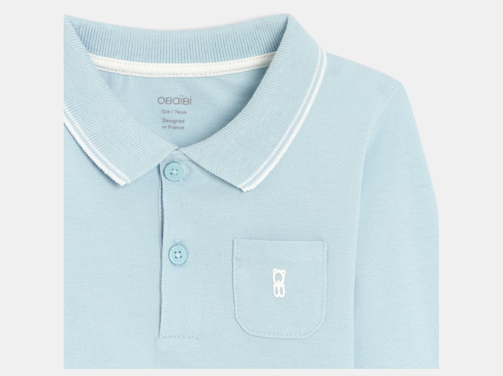 Polo piqué azzurra a maniche lunghe per neonato 2