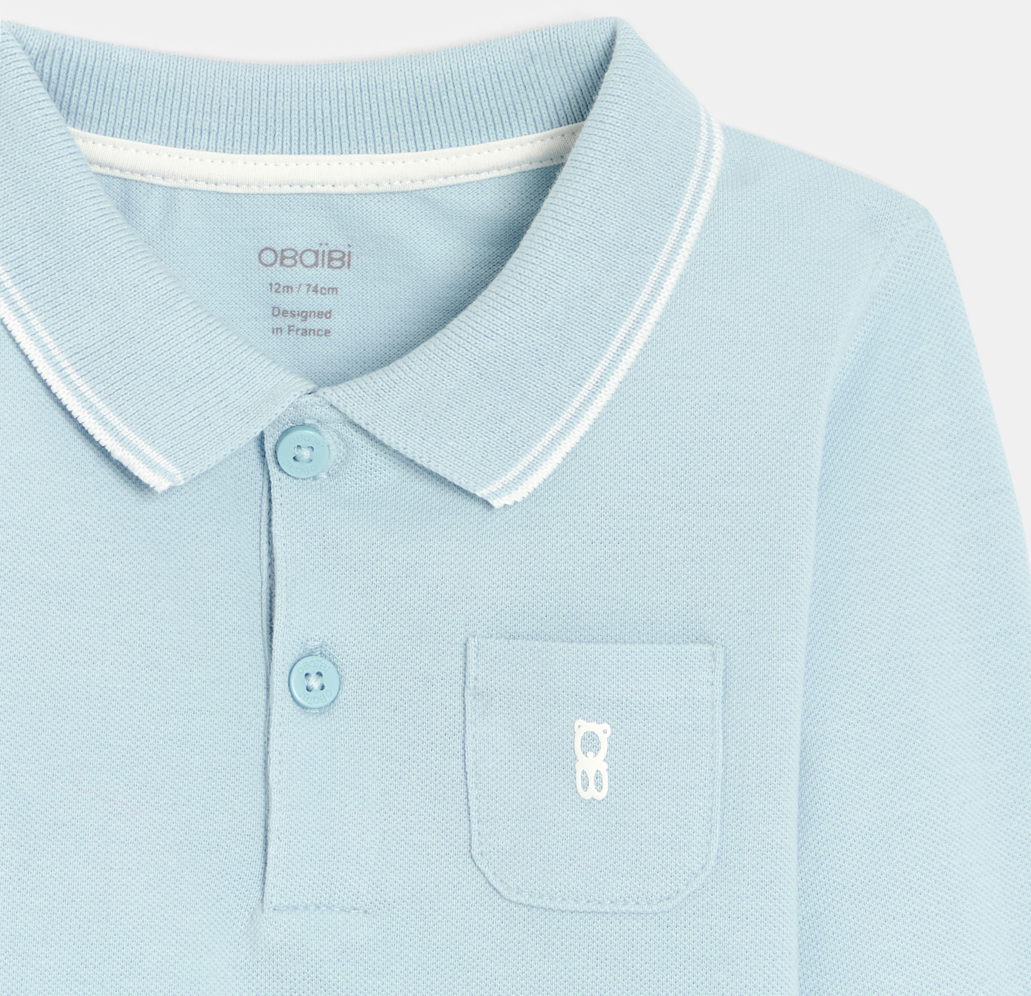 Langarm-Poloshirt einfarbig himmelblau Kleinkind Junge 2