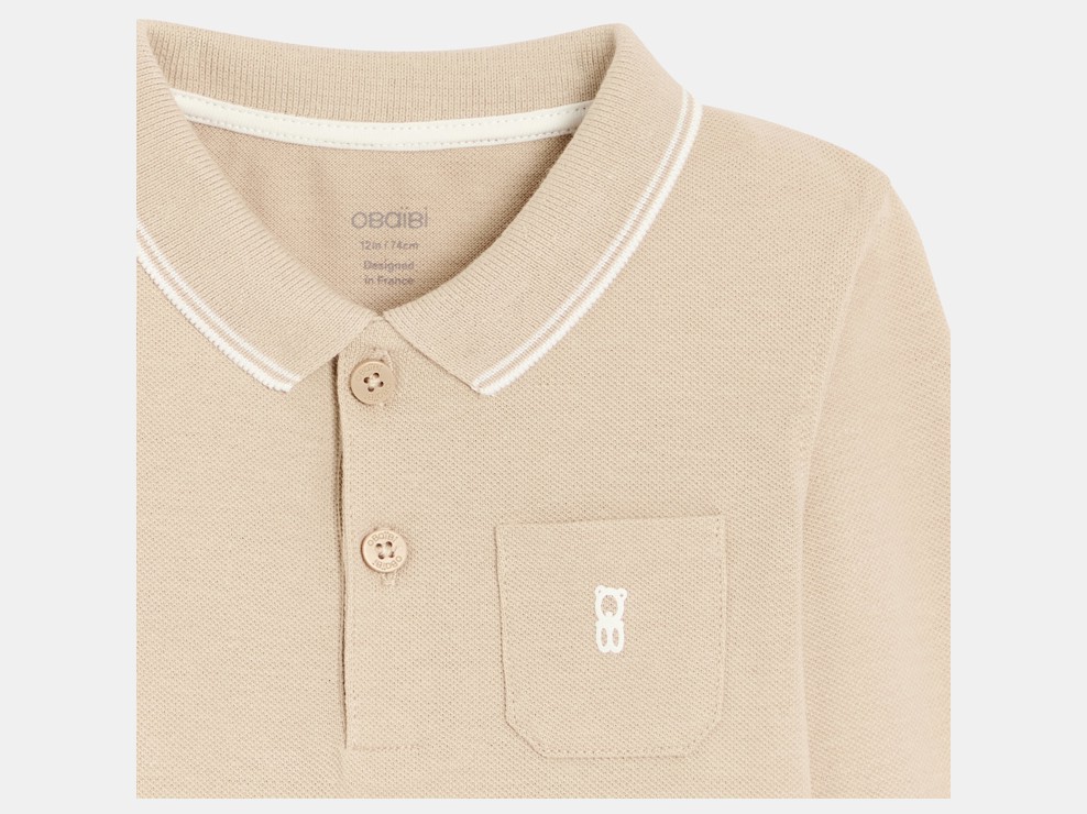 Langarm-Poloshirt einfarbig beige Kleinkind Junge 2