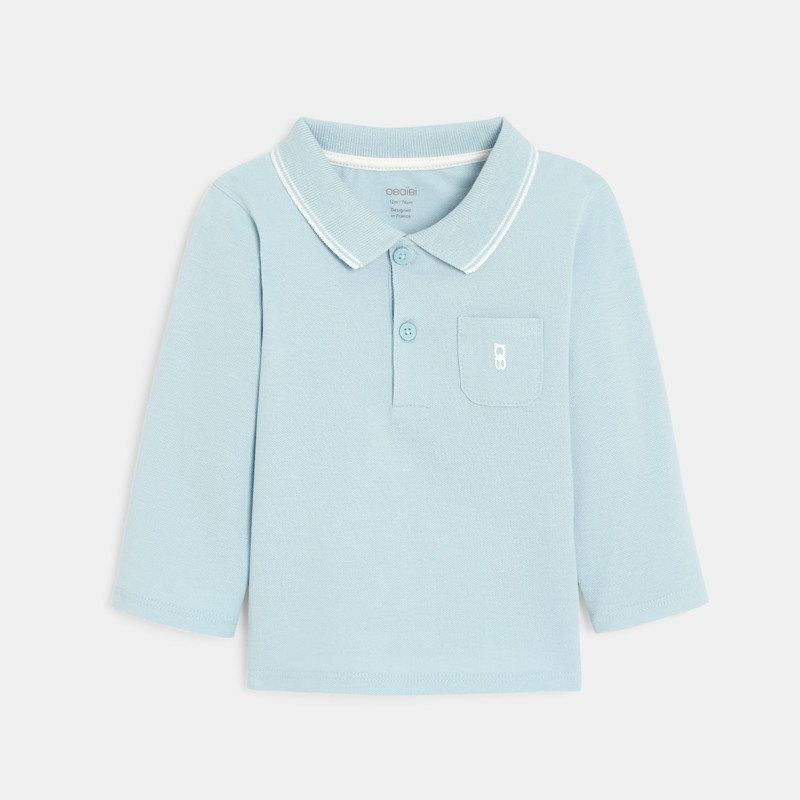 Langarm-Poloshirt einfarbig himmelblau Kleinkind Junge