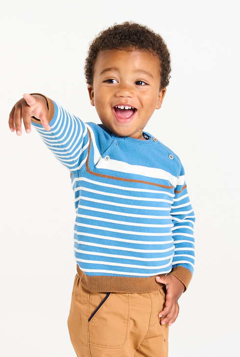 Pull rayé tricot fantaisie bleu bébé garçon 1