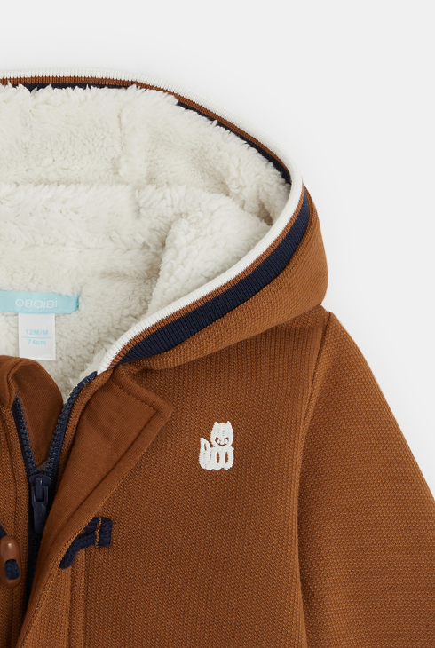 Manteau-pull maille fourré à capuche marron bébé garçon