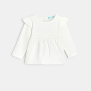 Blusa in tessuto goffrato con volant bianco bimba 1