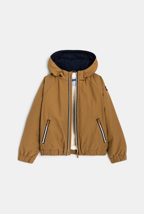 Blouson doublé à capuche marron garçon