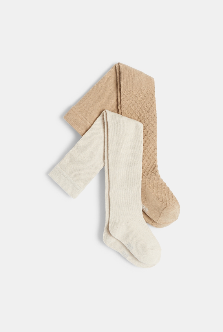 Collants chauds fantaisie (lot de 2) beige bébé fille 1