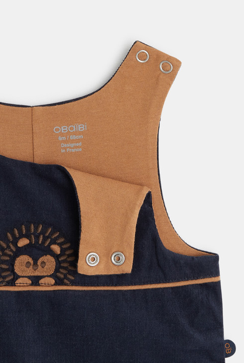 Latzhose aus Velours mit Igel-Motiv Blau Geburt 2