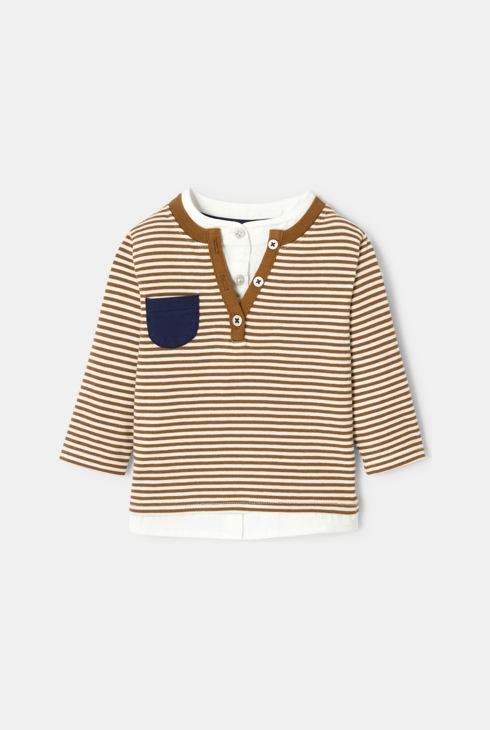 T-shirt tunisien rayé marron bébé garçon 1