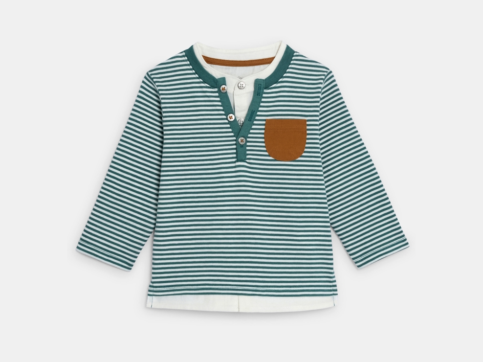 T-shirt tunisien rayé vert bébé garçon 1