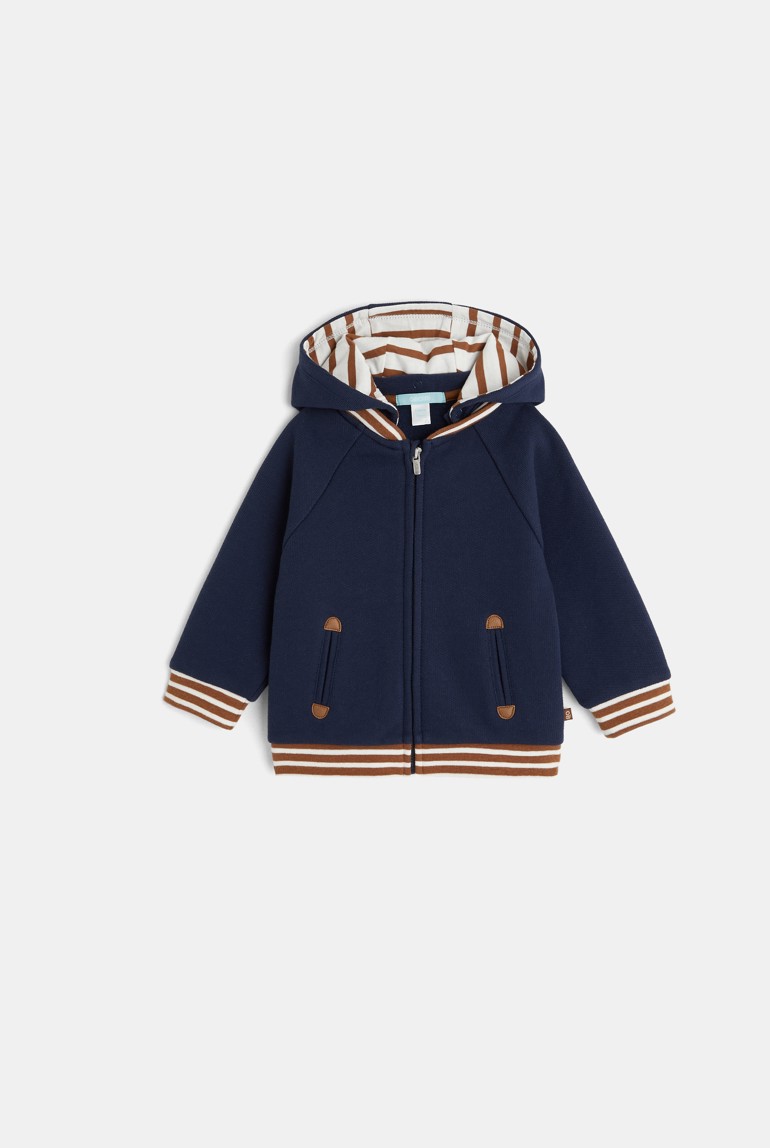Gilet molleton nid d'abeille capuche amovible bleu bébé garçon 1