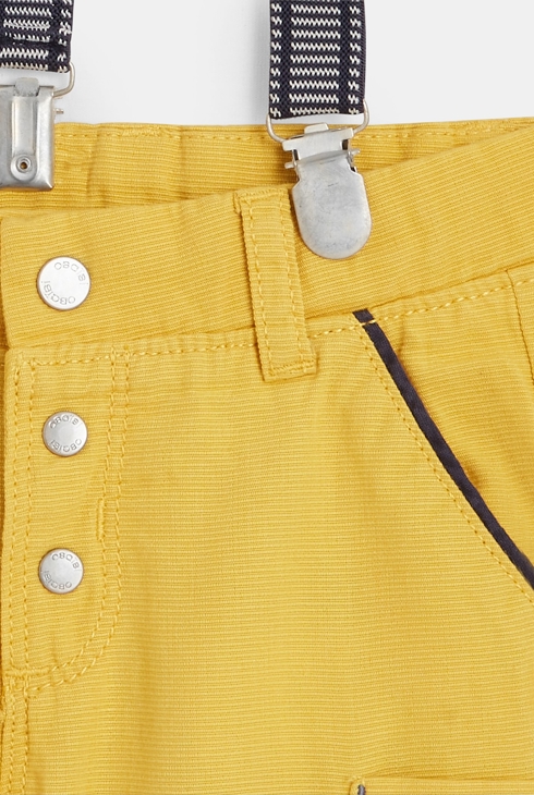 Pantalon coton fantaisie à bretelles jaune bébé garçon