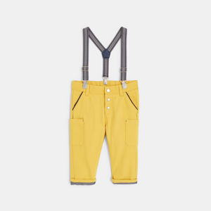 Pantalon coton fantaisie à bretelles jaune bébé garçon 1