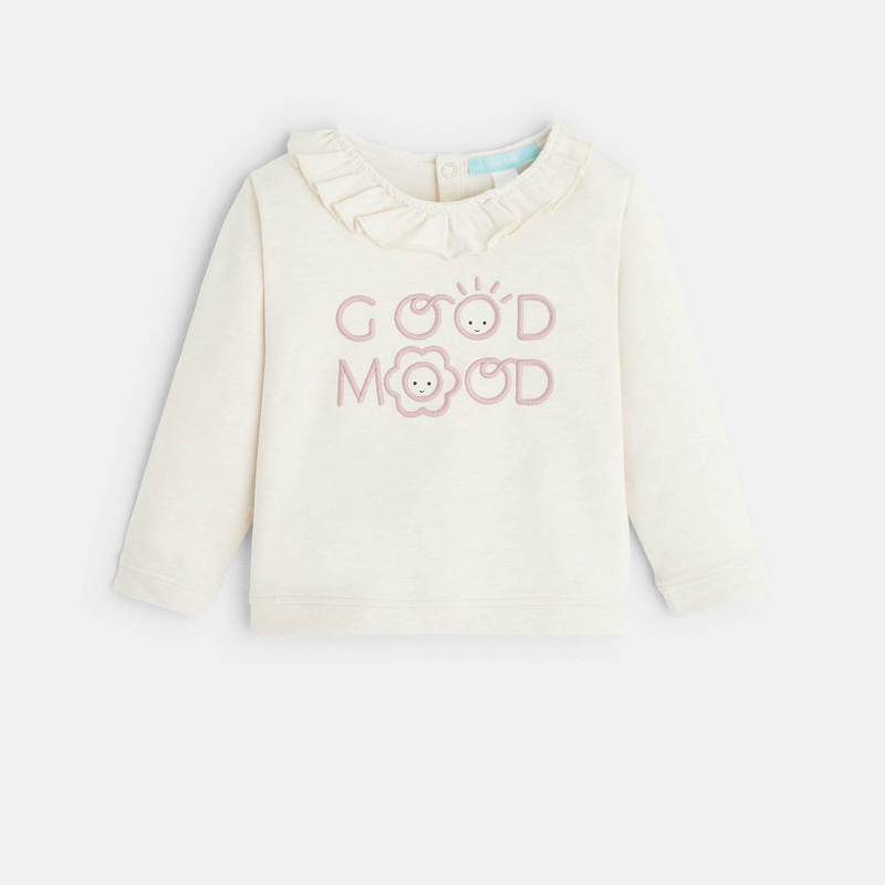 Leichtes Molton-Sweatshirt Good Mood Weiß Baby Mädchen
