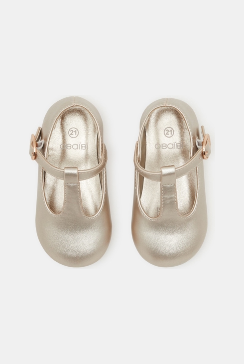 Perlmuttfarbene Riemchen-Ballerinas in Gold Gelb Baby Mädchen 2