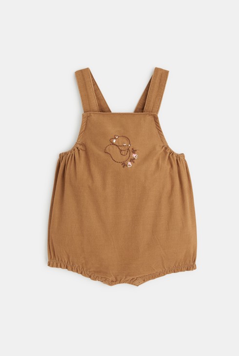 Salopette courte velours brodé et body à col marron naissance 2