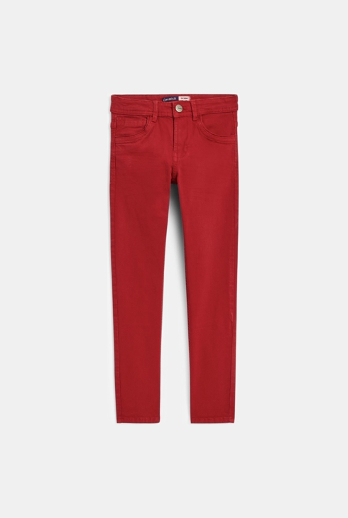 Ozke enobarvne platnene hlače rdeča deček 1