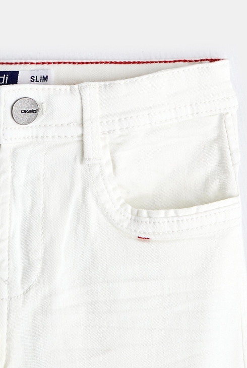 Pantalon slim en toile uni blanc garçon