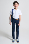 Pantalon slim en toile unie bleu garçon 1