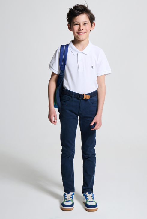 Pantalon slim en toile unie bleu garçon 1