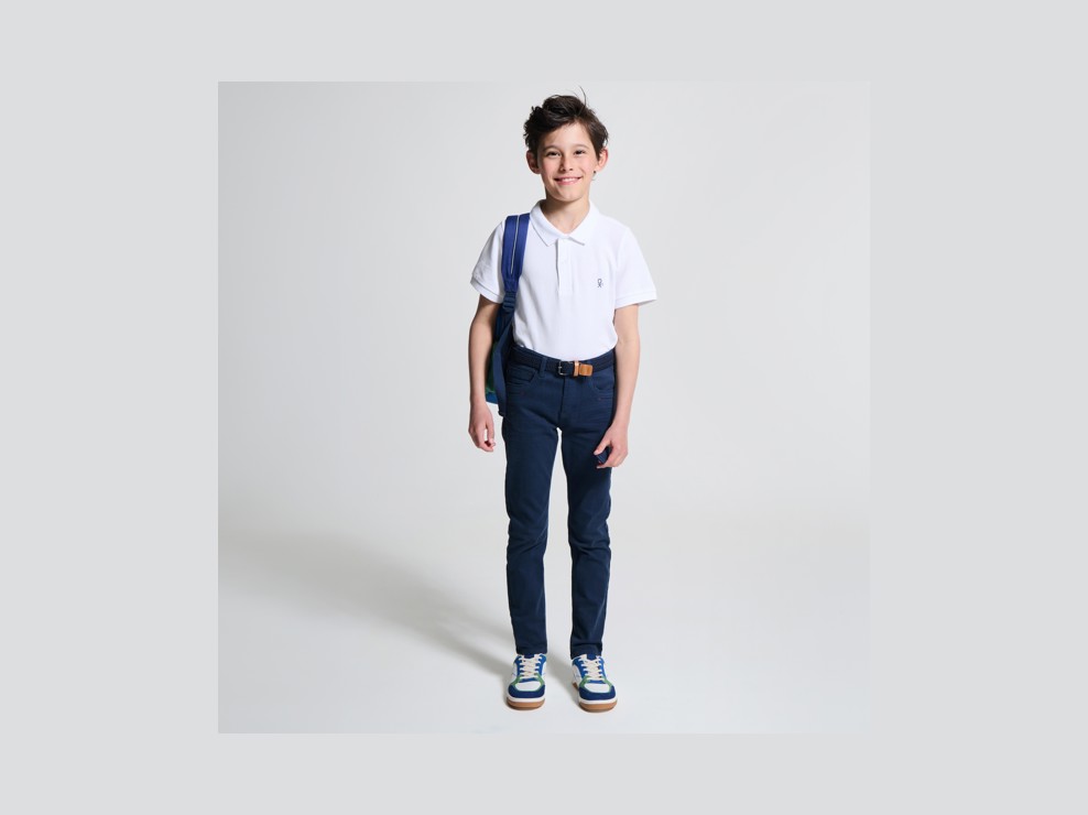 Pantalon slim en toile unie bleu garçon 1